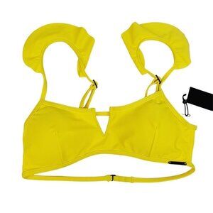 Kendall & Kylie Ruffle Bikini Top Neon Yellow  NWT. Size Small MSRP $120